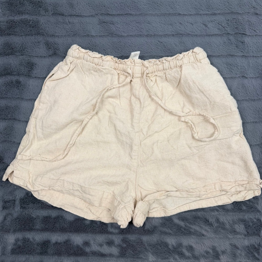 HM Womens Linen Blend Pull On Shorts Beige Elastic Waist XS P/N 12140419